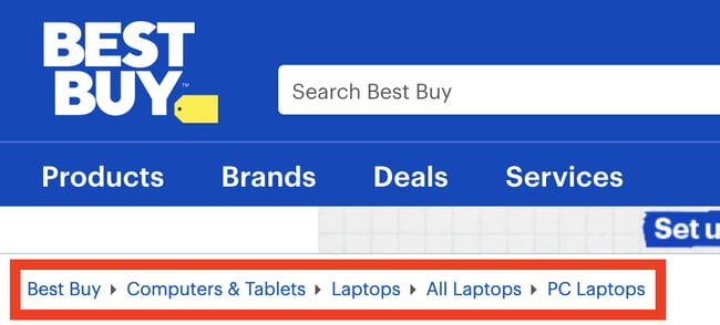 website navigation: Breadcrumb navigation on Best Buy website